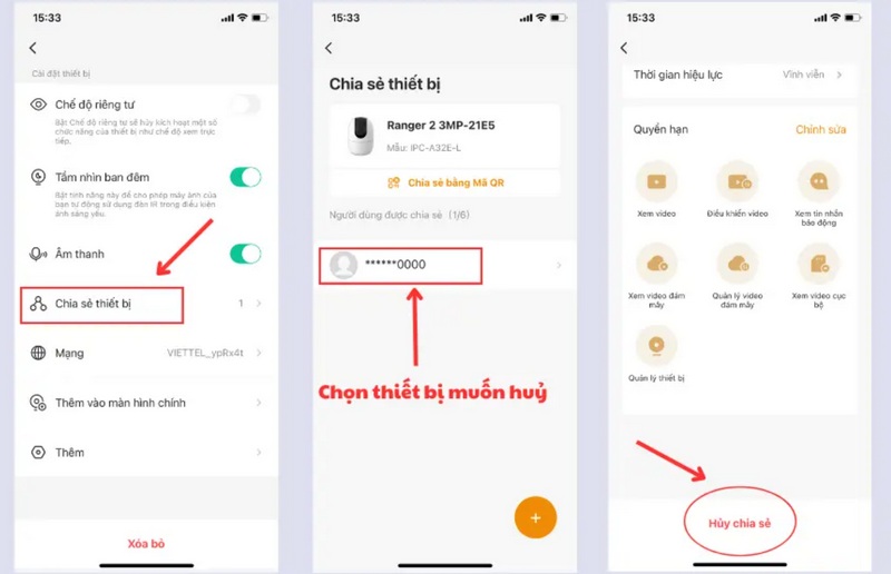 Cách hủy chia sẻ camera Yoosee khi không còn nhu cầu